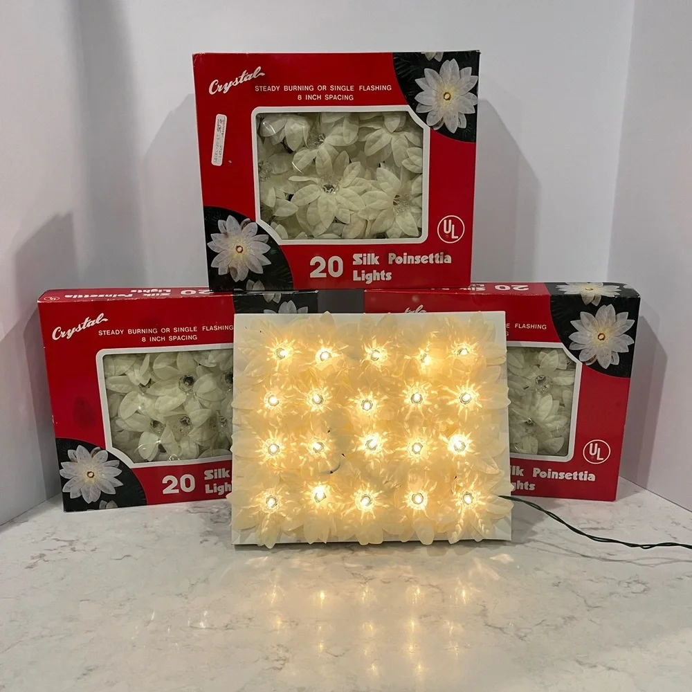 4 sets of Silk Poinsettia Lights - White - 20-Count